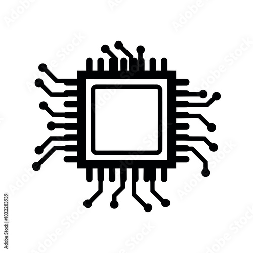 A simple vector graphic illustration of a computer processor microchip or central processing unit icon on a white background