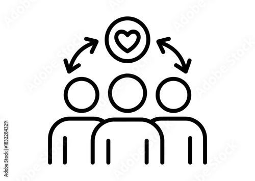 Three people with arrows pointing to a heart symbol above their heads