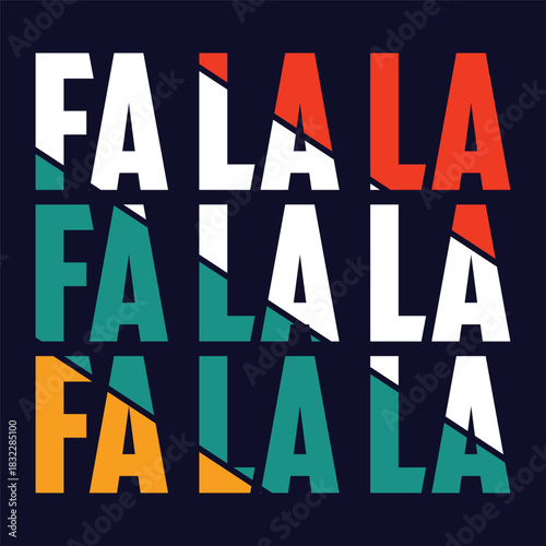 Fa La La' Christmas Quote Wall Art PNG Carol Hand-Lettered Card on Pink Grid Pattern Design