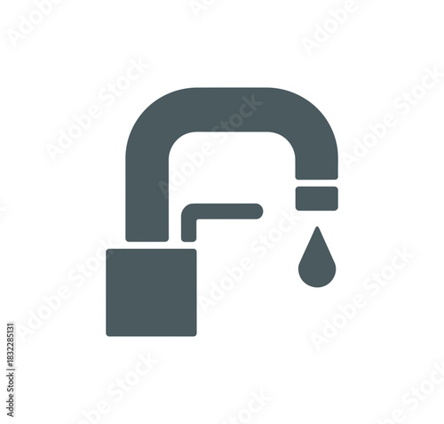 Illustration of a gray faucet with a single water drop falling from it