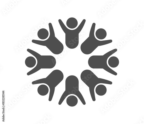 Circle of people with arms raised in the air forming a united community