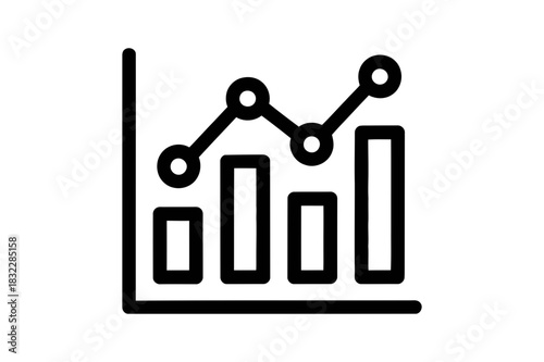 Line and bar graph showing an upward trend in black and white outline