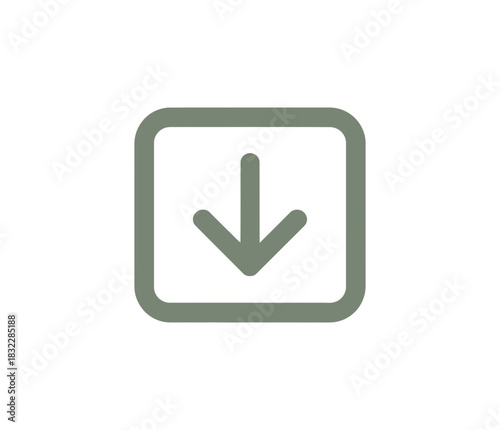Illustration of a gray down arrow inside a rounded square on white background