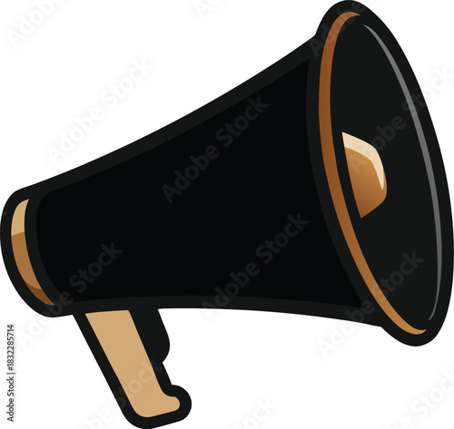 Vector illustration of an isolated 3D megaphone icon or bullhorn, symbolizing a loud public announcement and vital communication