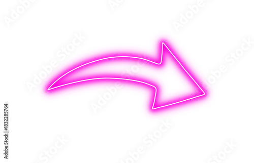 Canvastavla pink neon glowing arrow curved  on transparent background, direction pointer sym