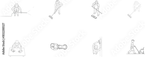 Isometric cleaning icons with tools and actions cleaner