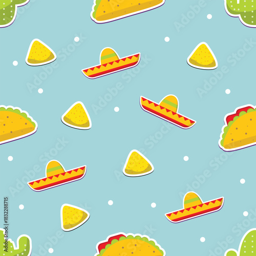Cinco de Mayo mexico hat and food seamless pattern