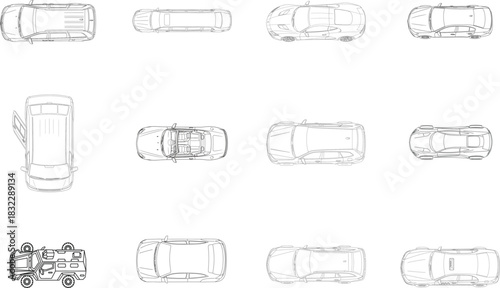 Overhead Car Line Art Collection With Open Door And Upside Down Vehicle Keywords: car