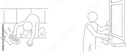 Stick Figure Cleaning Floor and Window person