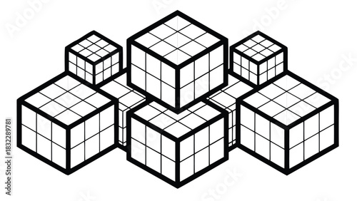Step-by-step guide illustrating how to draw a wireframe cube with clear lines and angles..eps