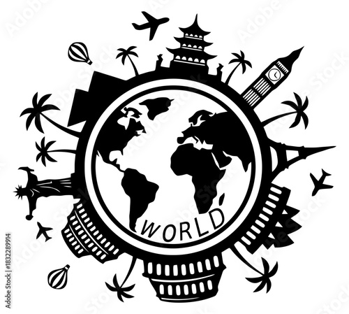 travel around the world and globe sillouette vector