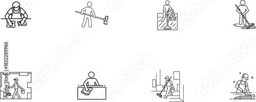 Cleaning Actions and Services Icons Keywords: cleaning, actions, icons, set, service