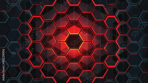 Abstract background featuring a pattern of interconnected red hexagons..eps