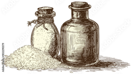 Rice Bottle with Salt Bottle Vector Outline