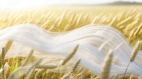 Detailed view of hemp fibers flowing over a wheat field