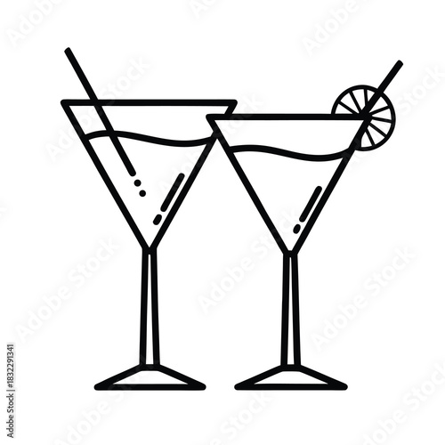 Vector illustration of martini cocktail glass with cherry or olive for party celebration drink menu
