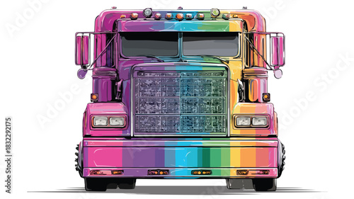 Vibrant Rainbow Design Semi Truck Illustration for Creative Projects