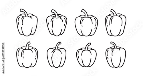 Sweet Pepper icon 6 pec set black line art