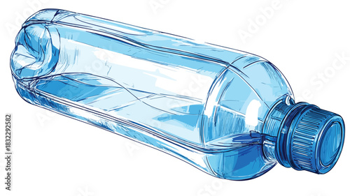 Blue Bottle of Water with Blue Cap Vector Drawing for Refreshing Beverage Concepts