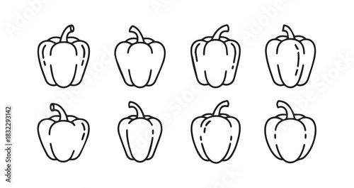 Sweet Pepper icon 6 pec set black line art