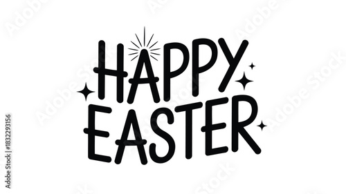 Happy easter bold black text with sparkle accents on white background