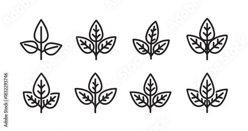 Amaranth Leaves icon 6 pec set black line art