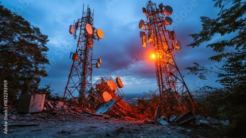 Toppled Telecommunication Towers Damaged After Severe Weather Event