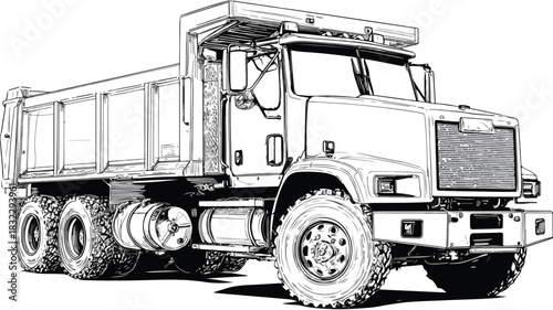 Detailed Drawing of Dump Truck with Large Front Loader