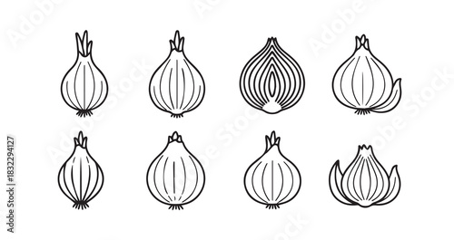 Onion icon 6 pec set black line art