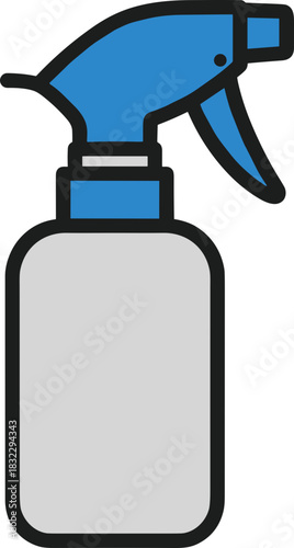 Spray bottle with blue nozzle on white background copy space