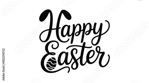 Elegant black calligraphy text happy easter with a decorative egg on a white background