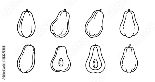 Chayote icon 6 pec set black line art