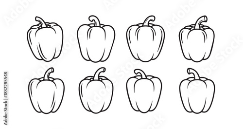 Sweet Pepper icon 6 pec set black line art