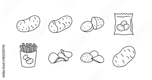 Potato icon 6 pec set black line art