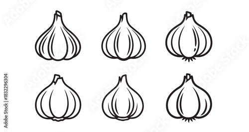 Garlic icon 6 pec set black line art