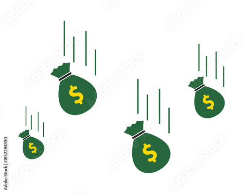 Money Bag Falling Vector Illustration Flat Style