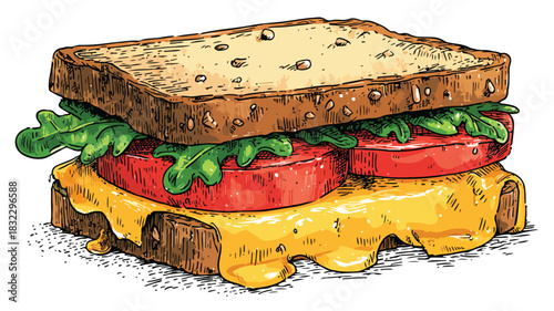 Delicious Sandwich Drawing with Cheese Picture for Food Art Enthusiasts