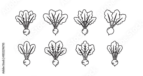 Turnip Greens icon 6 pec set black line art