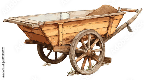 Detailed Drawing of a Wooden Cart with Wheelbarrow Picture