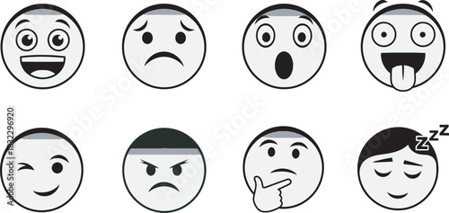 Diverse emoji faces set showing various human emotions and expressions for digital communication vector illustration Vector