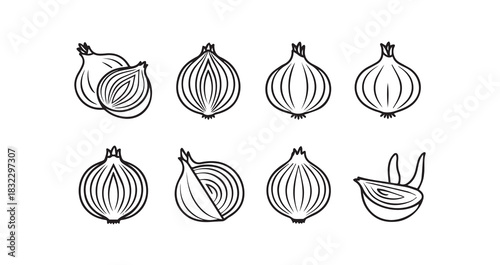 Onion icon 6 pec set black line art