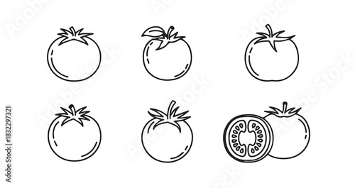Tomato icon 6 pec set black line art