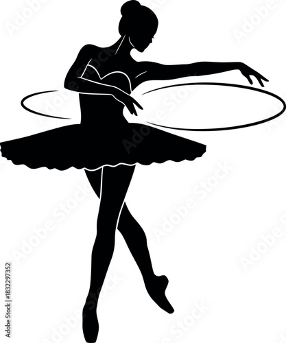  ballerina with hula hoops dancing. ballet dancer vector illustration