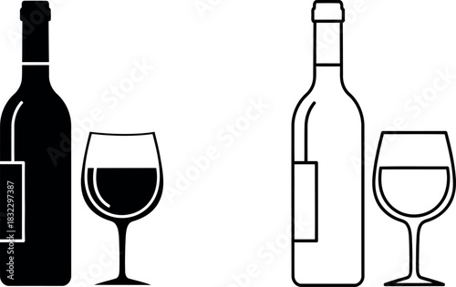 Wine bottle and glass vector illustration isolated on transparent background