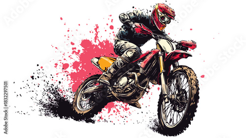 Adventure enthusiast riding dirt bike off-road with helmet