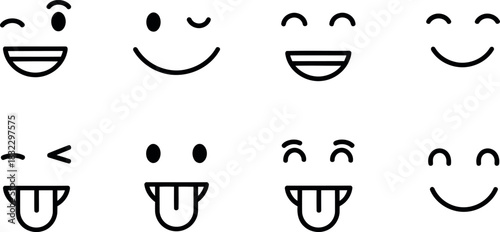 Set of simple hand drawn emoticons isolated on transparent background