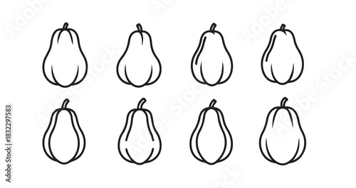 Chayote icon 6 pec set black line art