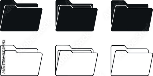 Folder icons black and white isolated on transparent background