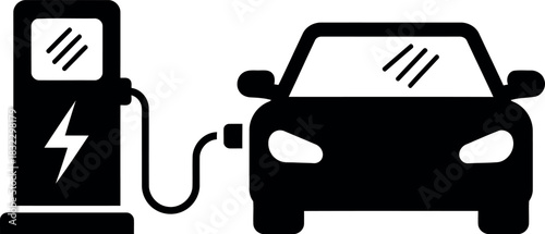 Electric car charging station black silhouette isolated on transparent background