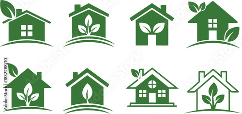 Green eco house logo collection isolated on transparent background